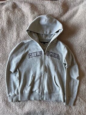 Tommy Hilfiger Vintage Light Gray Full-Zip Hooded Sweatshirt